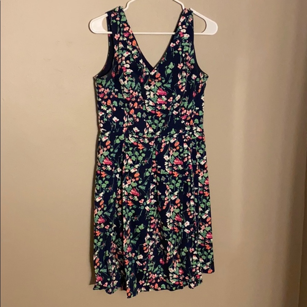 Nine West Navy Floral Midi Dress with Pink and Green Accents